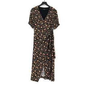 EVER NEW Hallie Wrap Floral Midi Dress Black Orange 4